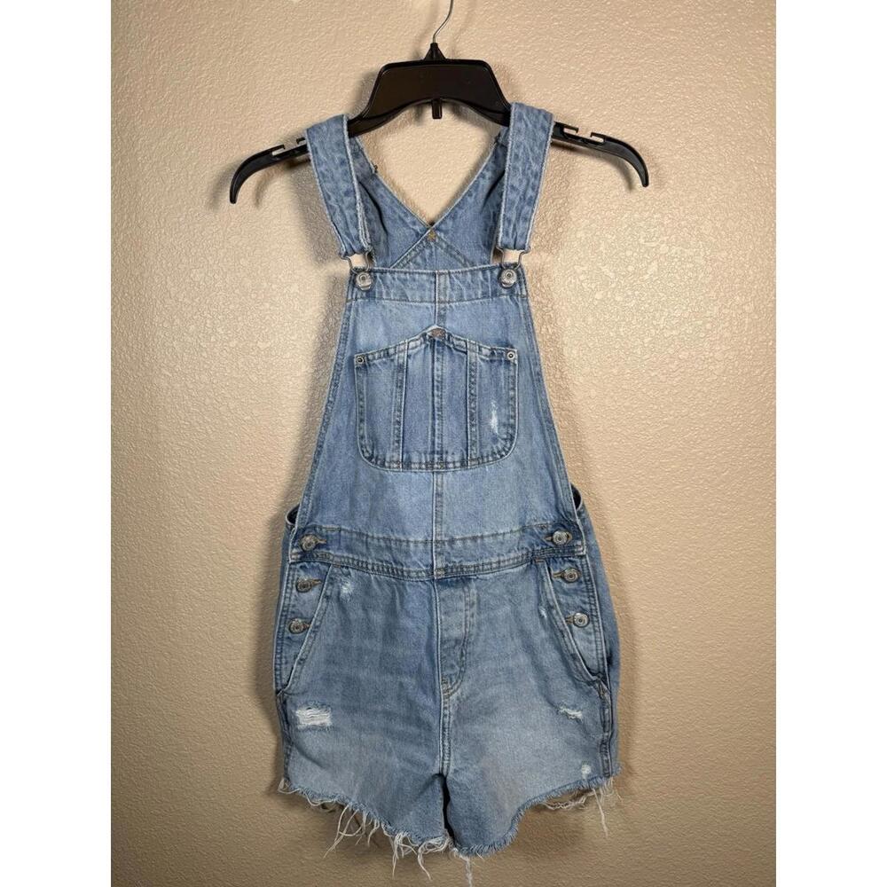 OLD NAVY Jeans Y2K‎ Denim Sz XS Overall Shortall Bohemian Casual Distressed